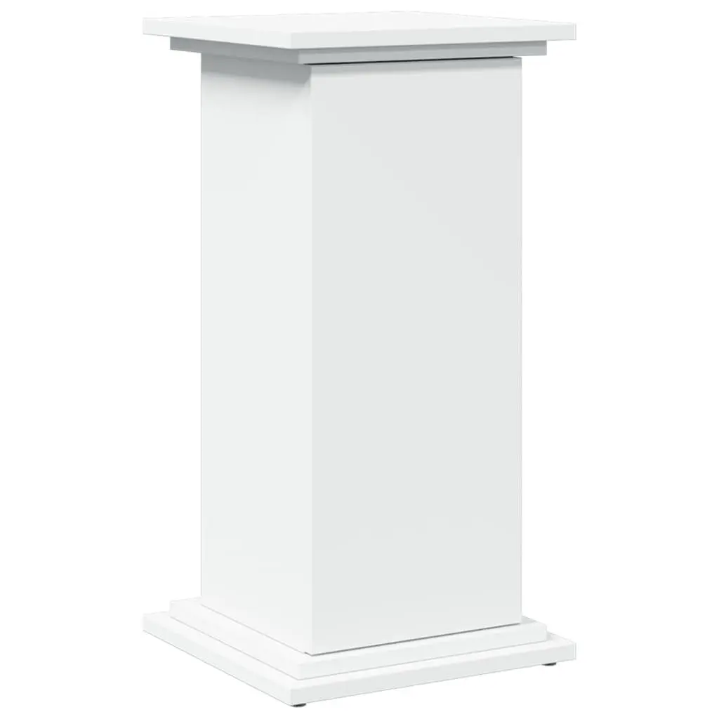 Pillar Display Stand White Storage Cabinet Two-Tier Engineered Wood Plant