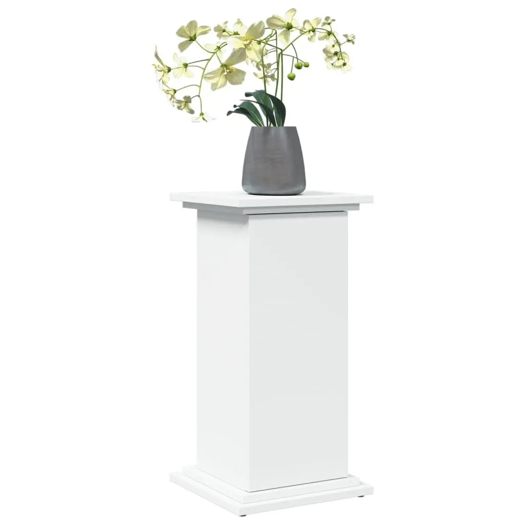 Pillar Display Stand White Storage Cabinet Two-Tier Engineered Wood Plant