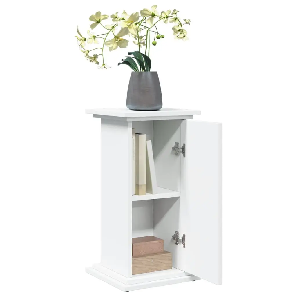 Pillar Display Stand White Storage Cabinet Two-Tier Engineered Wood Plant
