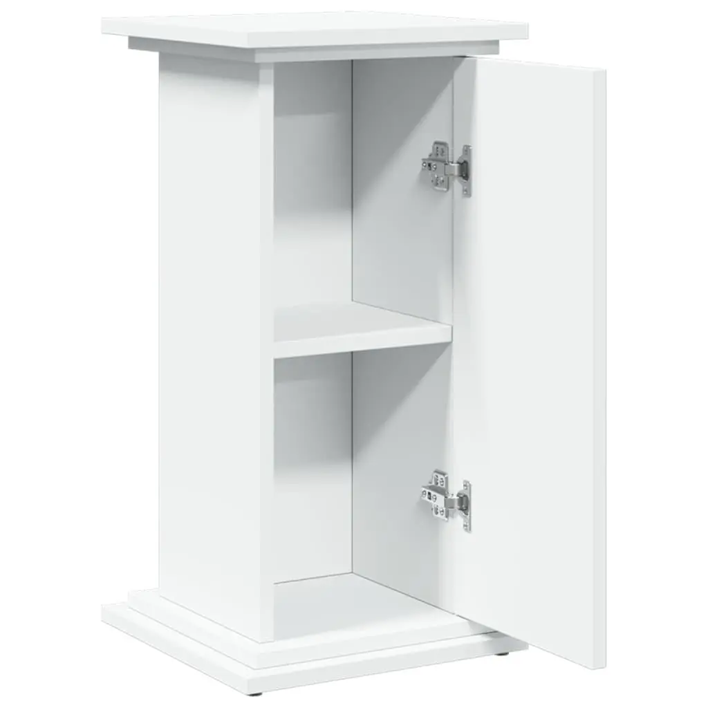 Pillar Display Stand White Storage Cabinet Two-Tier Engineered Wood Plant