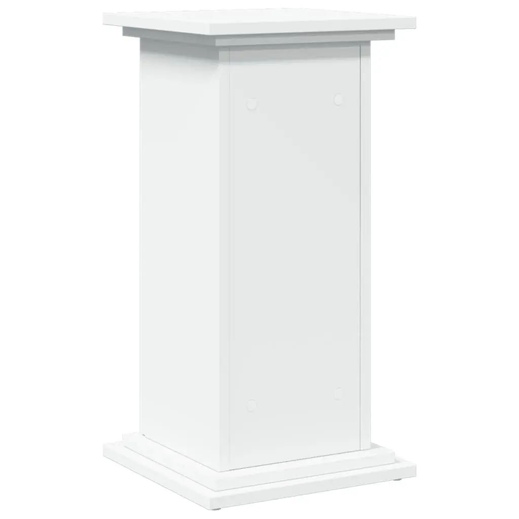 Pillar Display Stand White Storage Cabinet Two-Tier Engineered Wood Plant