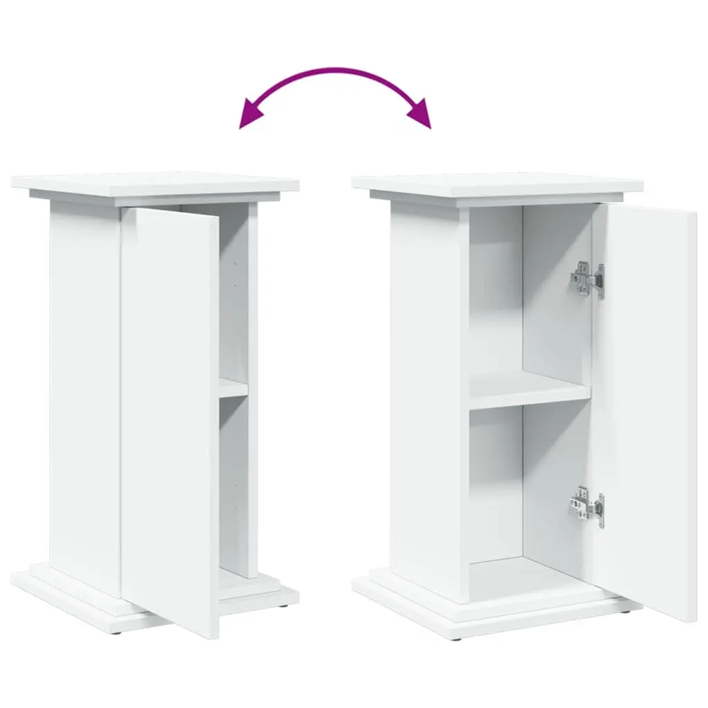 Pillar Display Stand White Storage Cabinet Two-Tier Engineered Wood Plant