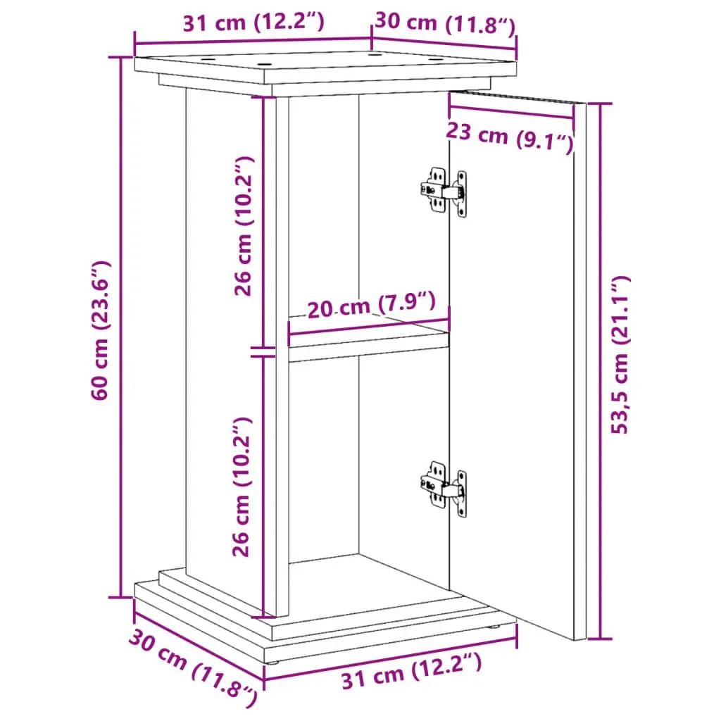 Pillar Display Stand White Storage Cabinet Two-Tier Engineered Wood Plant
