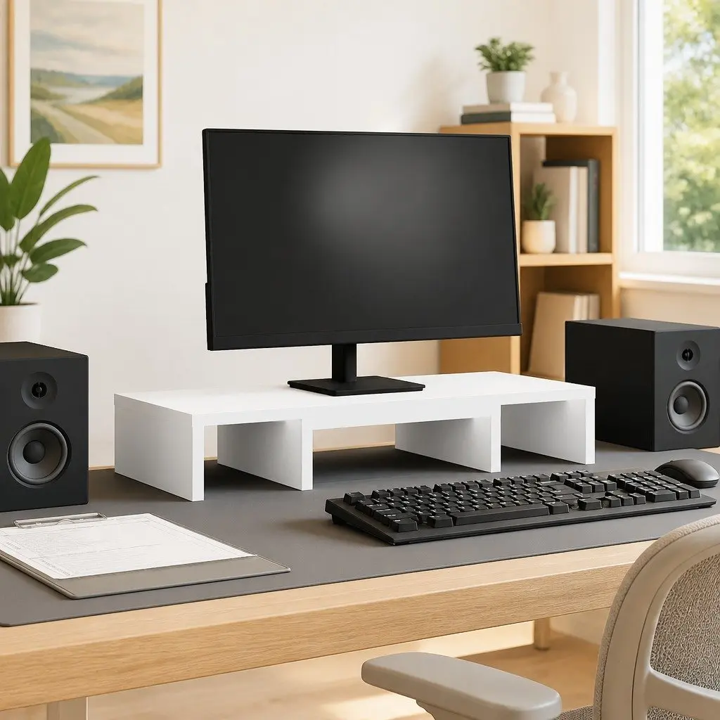 Adjustable Monitor Stand in White Wood