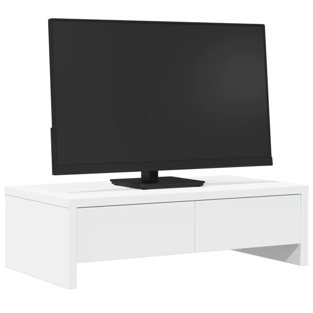 Monitor Stand with Drawers White 50x27x15 cm Engineered Wood Desktop Riser
