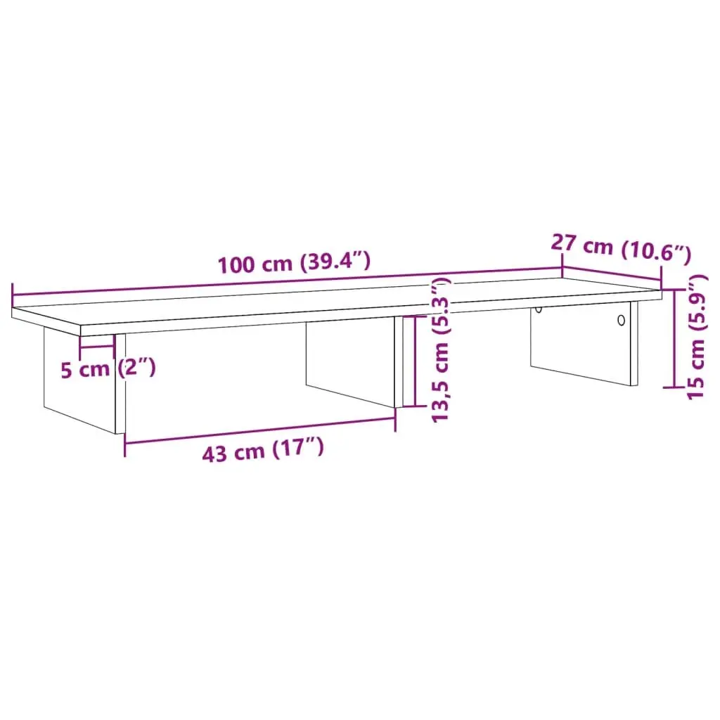 Monitor Stand White Engineered Wood Desk Riser Storage Space Workspace Organizer 100 x 27 x 15 cm