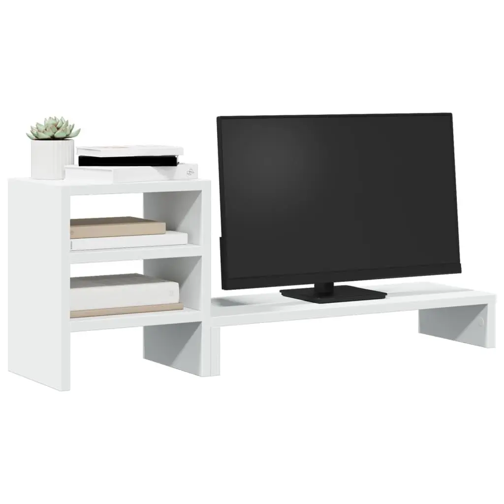 Monitor Stand with Desk Organiser for Office White Engineered Wood