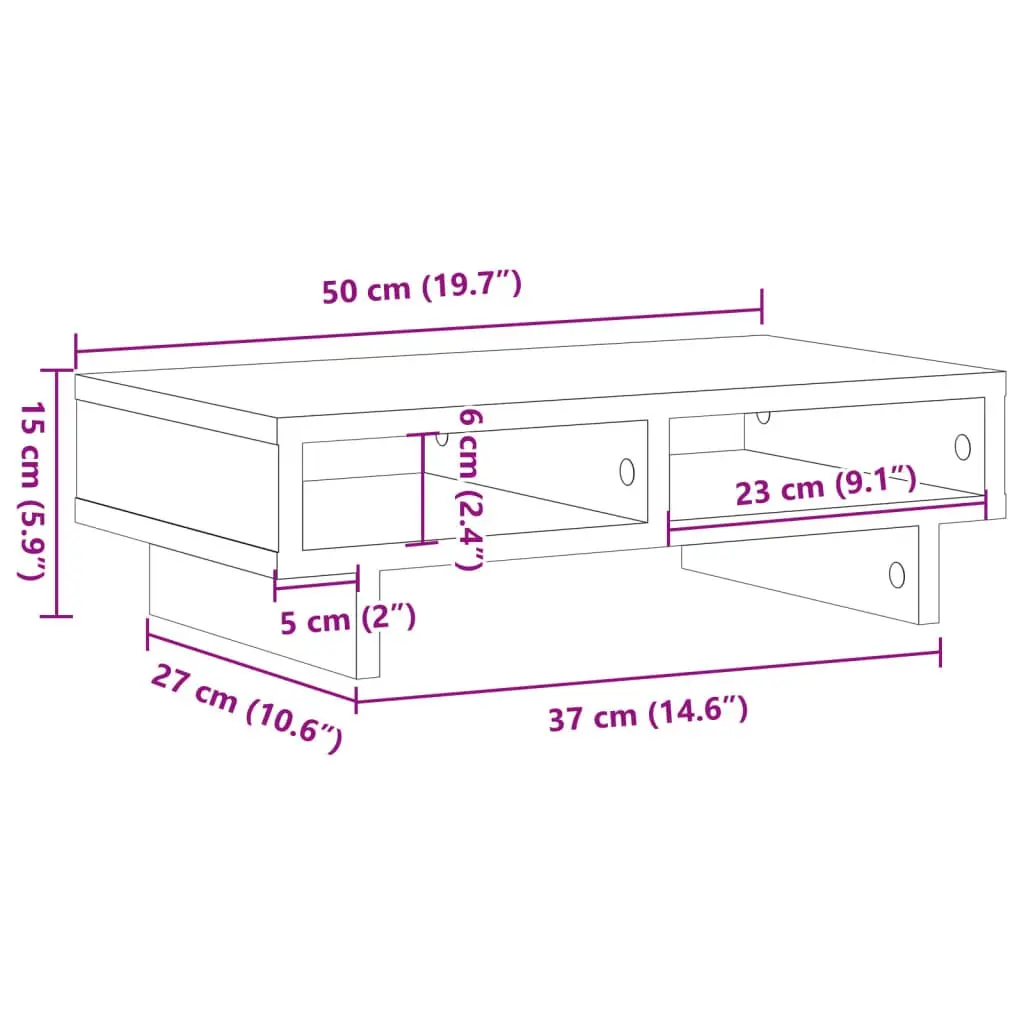 Monitor Stand White Engineered Wood Desk Organizer 50 x 27 x 15 cm