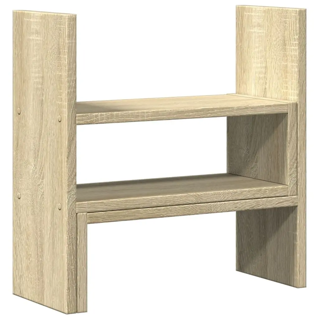 Desk Organiser Adjustable Two Piece Shelf Rack Storage Brown Computer Riser