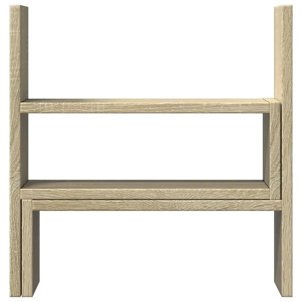 Desk Organiser Adjustable Two Piece Shelf Rack Storage Brown Computer Riser