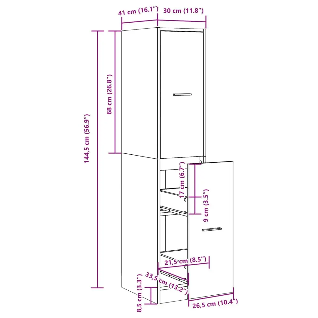 Apothecary Cabinet White Storage Furniture 30x41x144.5 cm