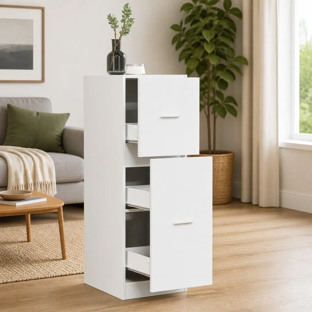 Apothecary Storage Cabinet White 40x41x118cm Engineered Wood Organiser Drawers for Home and Office