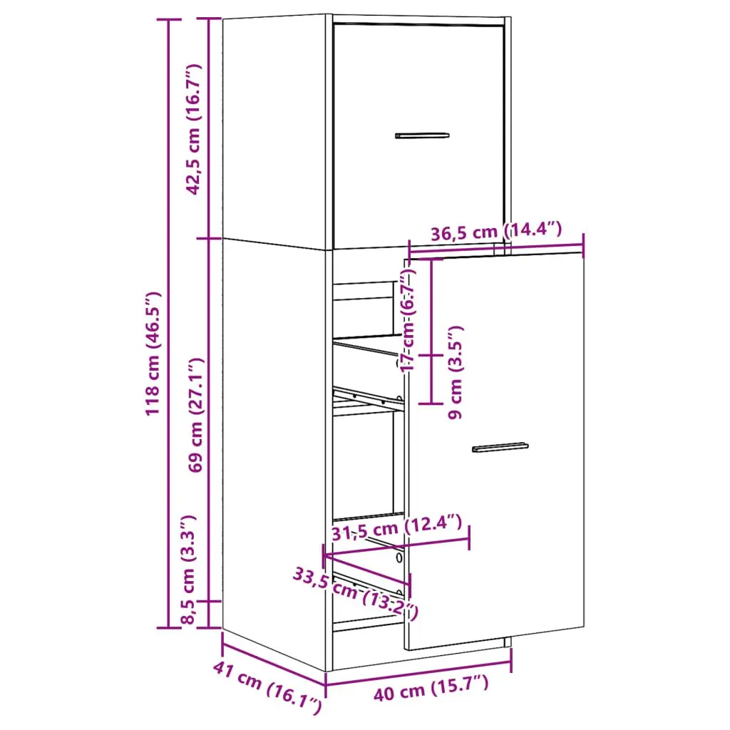 Apothecary Storage Cabinet White 40x41x118cm Engineered Wood Organiser Drawers for Home and Office