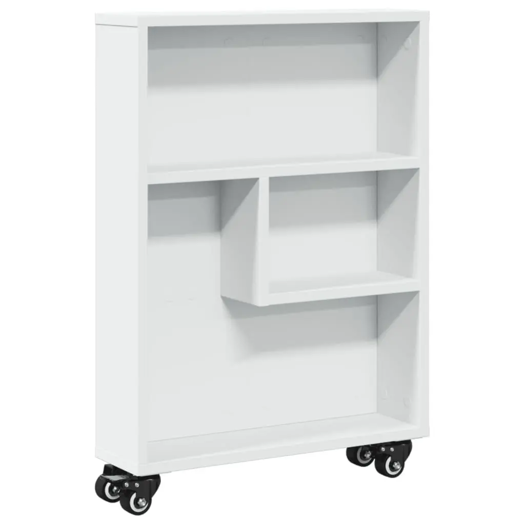Narrow Storage Trolley White Rolling Cart Engineered Wood Shelving Unit Mobile