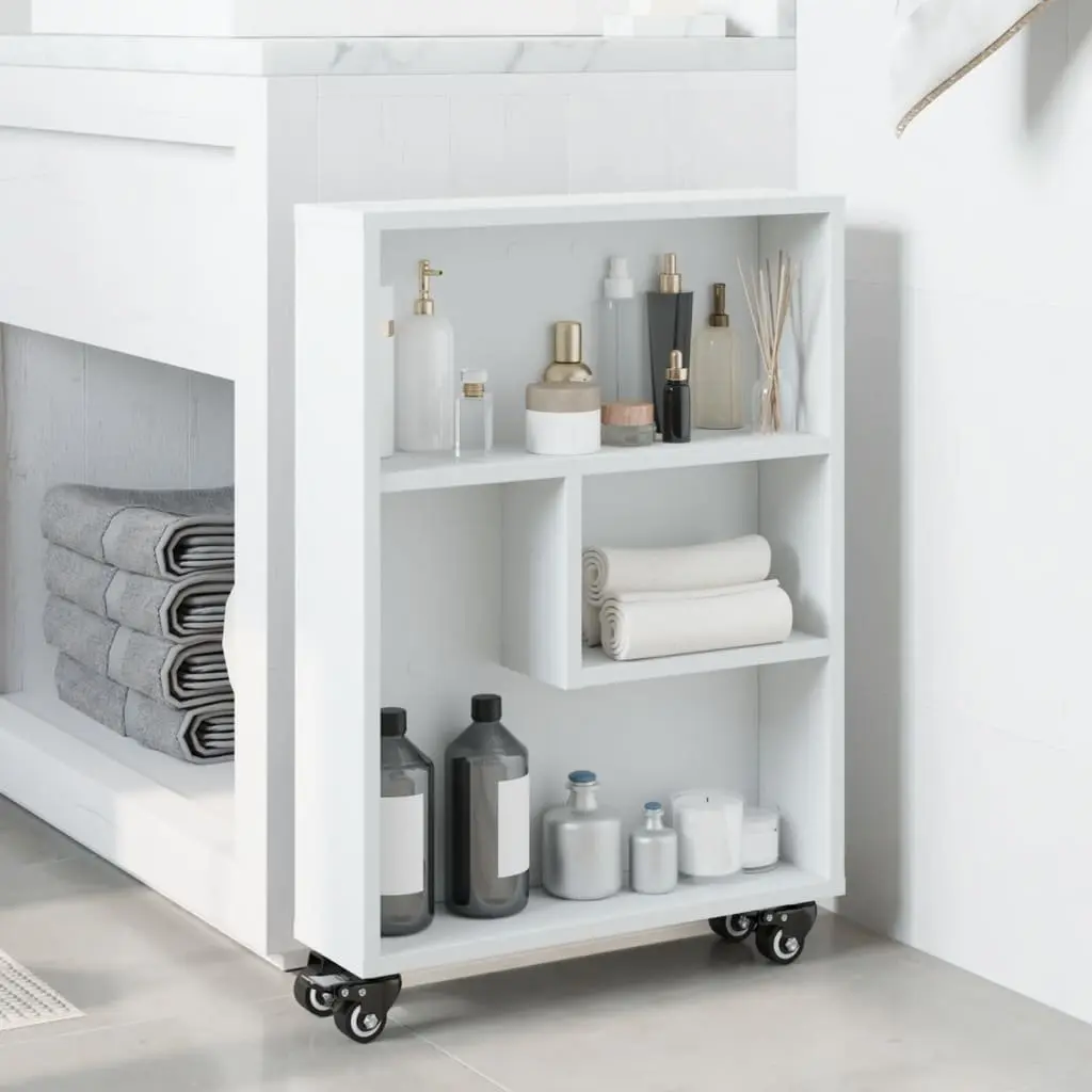 Narrow Storage Trolley White Rolling Cart Engineered Wood Shelving Unit Mobile