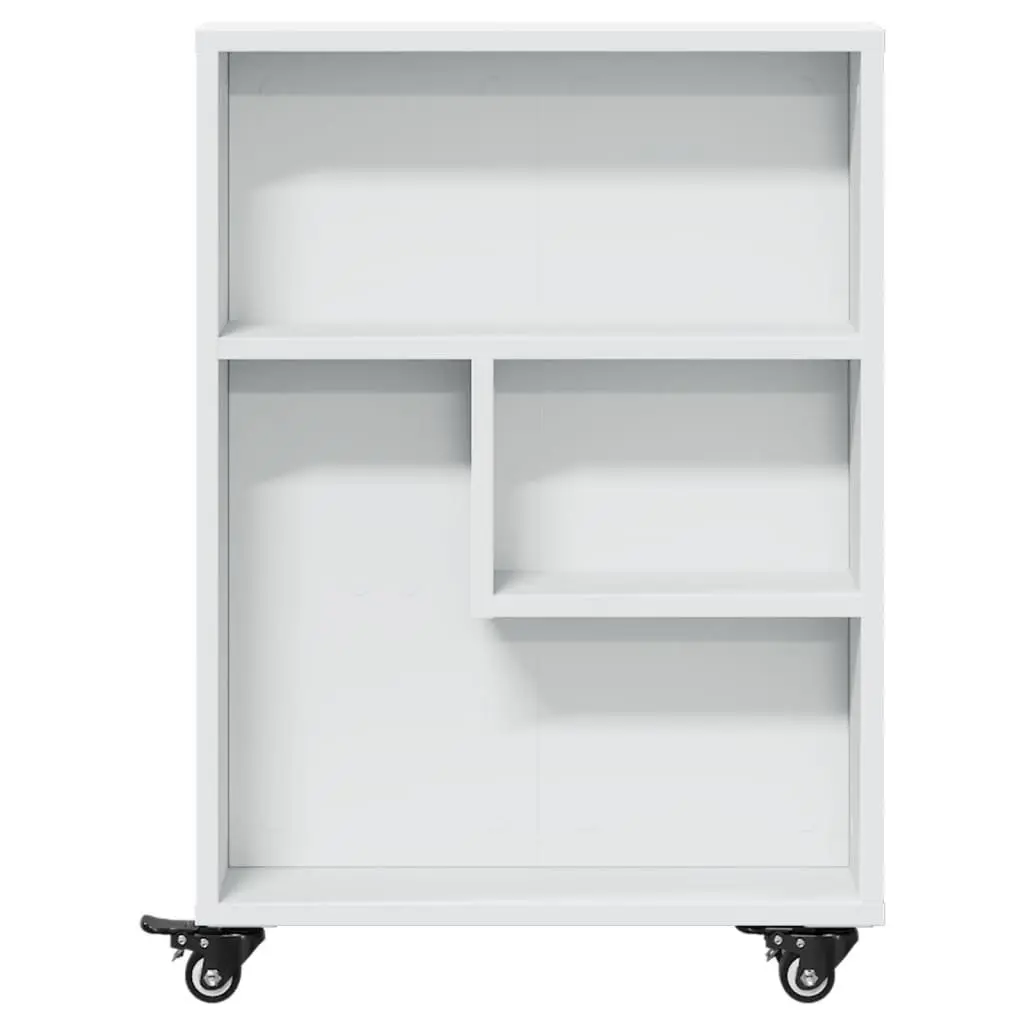 Narrow Storage Trolley White Rolling Cart Engineered Wood Shelving Unit Mobile