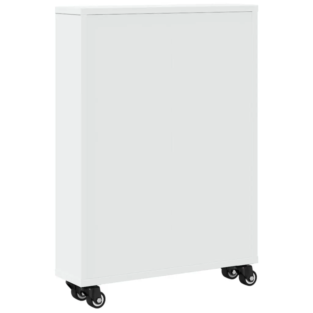 Narrow Storage Trolley White Rolling Cart Engineered Wood Shelving Unit Mobile