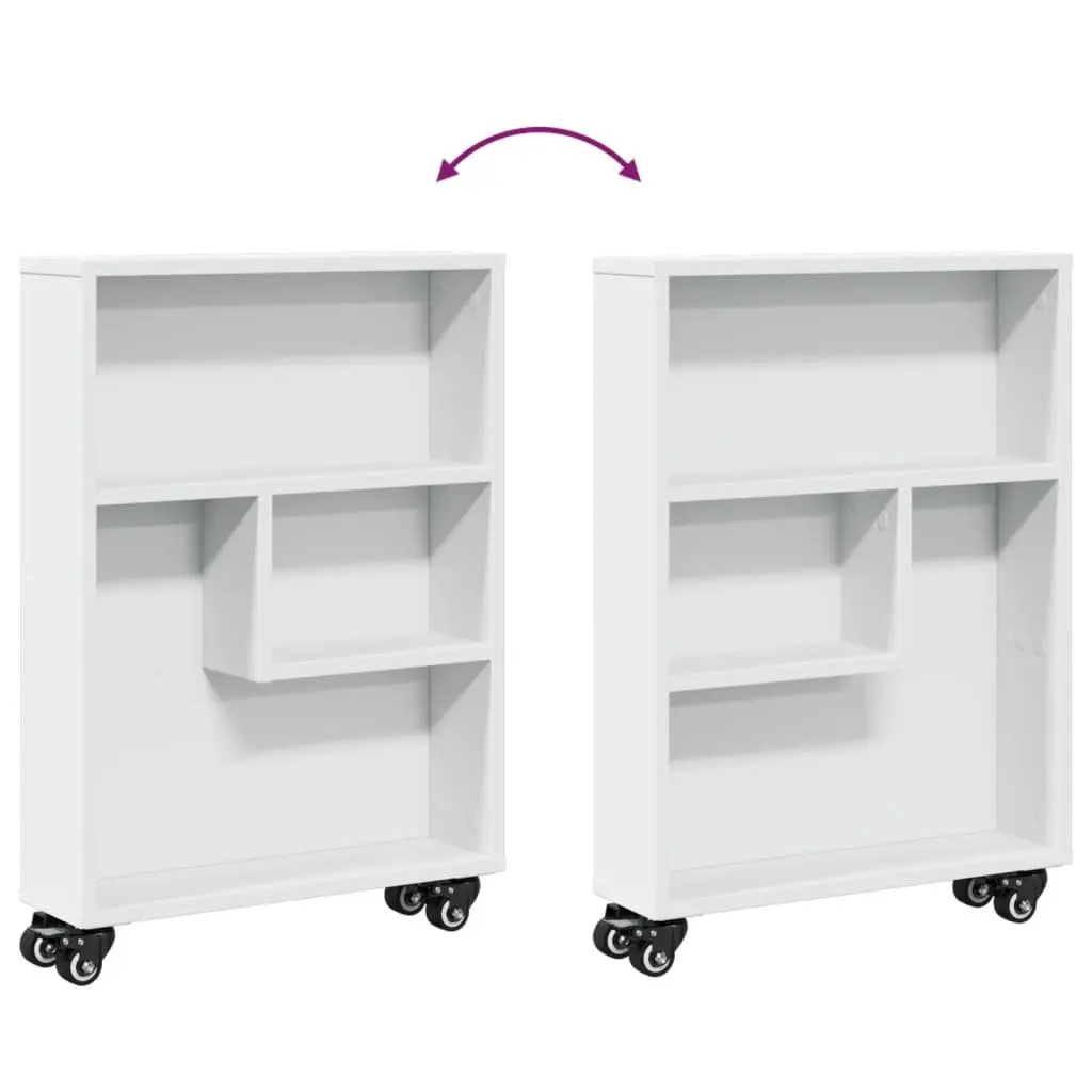 Narrow Storage Trolley White Rolling Cart Engineered Wood Shelving Unit Mobile