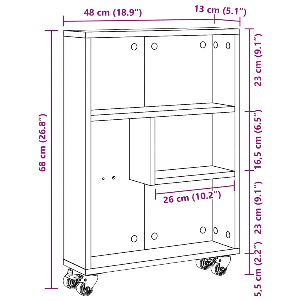 Narrow Storage Trolley White Rolling Cart Engineered Wood Shelving Unit Mobile