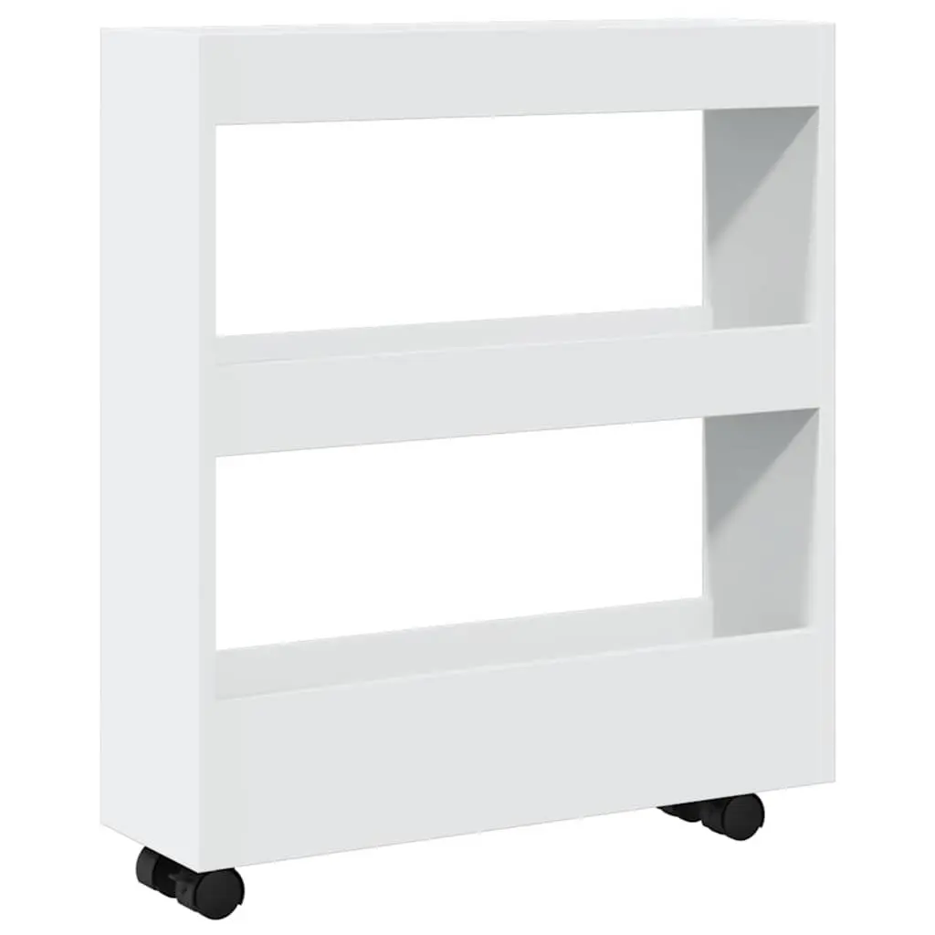 Narrow Storage Trolley 3 Tier White Rolling Kitchen Dining Cart Swivel Wheels