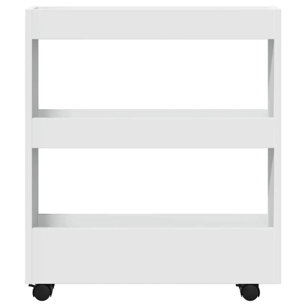 Narrow Storage Trolley 3 Tier White Rolling Kitchen Dining Cart Swivel Wheels