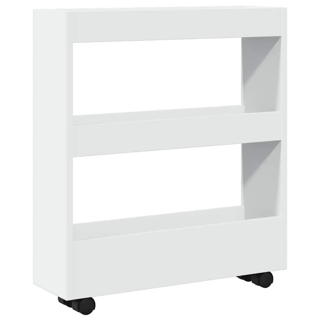 Narrow Storage Trolley 3 Tier White Rolling Kitchen Dining Cart Swivel Wheels