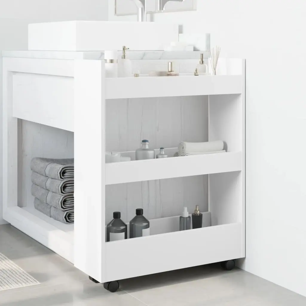 Narrow Storage Trolley 3 Tier White Rolling Cart Kitchen Bathroom Organiser