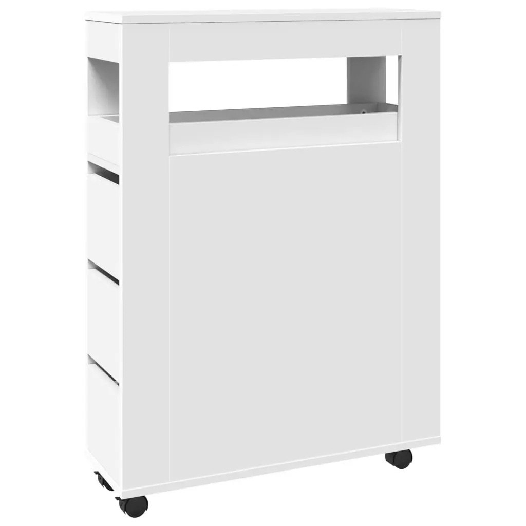 Narrow Bathroom Storage Cabinet with Wheels White Engineered Wood Organiser