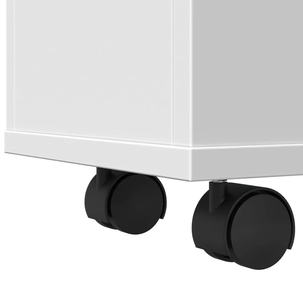 Narrow Bathroom Storage Cabinet with Wheels White Engineered Wood Organiser