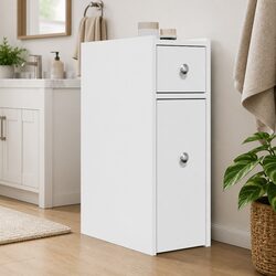 Narrow White Engineered Wood Bathroom Cabinet Specs
