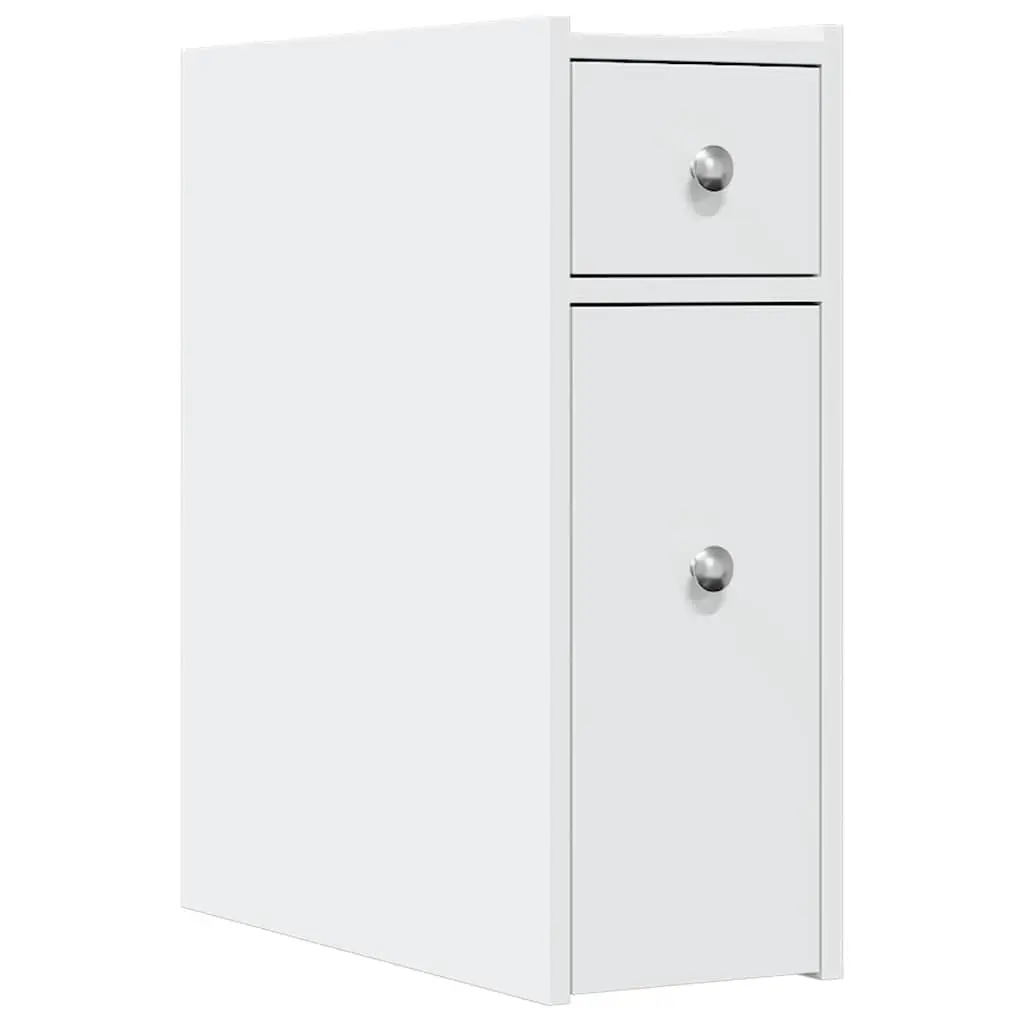Narrow Bathroom Storage Cabinet on Wheels White Engineered Wood Tall Cupboard