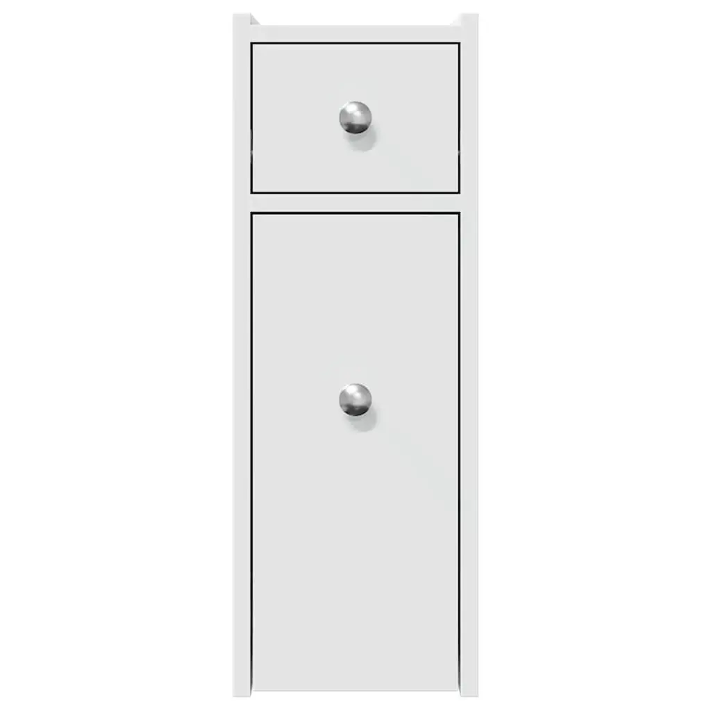 Narrow Bathroom Storage Cabinet on Wheels White Engineered Wood Tall Cupboard