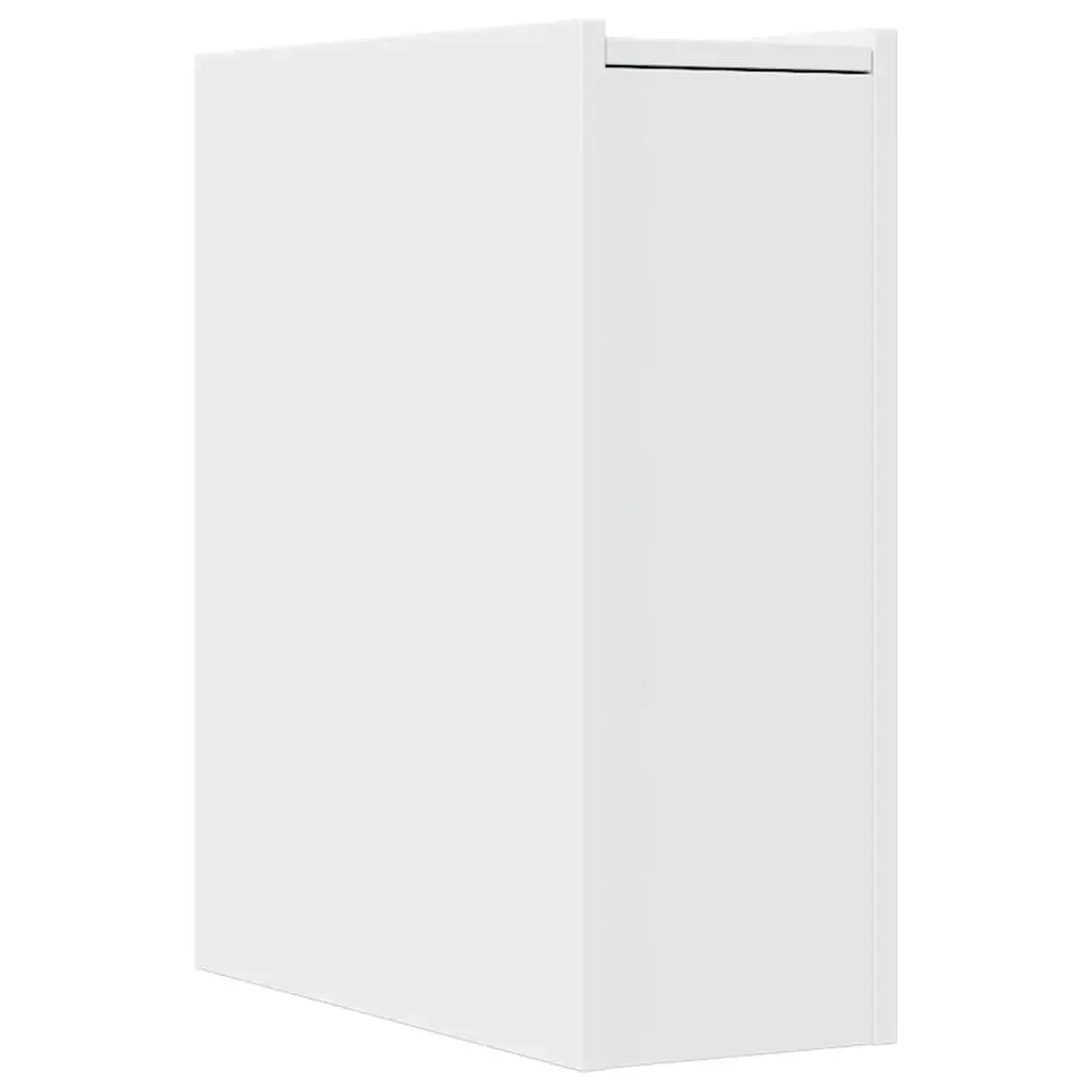 Narrow Bathroom Storage Cabinet on Wheels White Engineered Wood Tall Cupboard