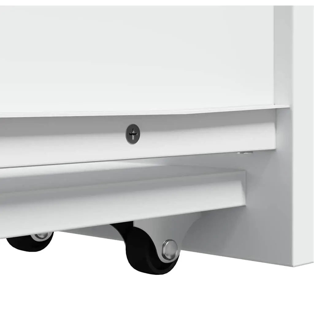 Narrow Bathroom Storage Cabinet on Wheels White Engineered Wood Tall Cupboard