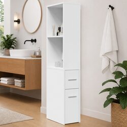 Narrow Bathroom Storage Cabinet: White Engineered Wood Design
