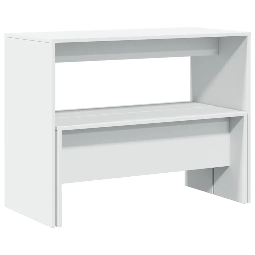 Dining Table and Bench Set 3 Piece White Kitchen Furniture Engineered Wood