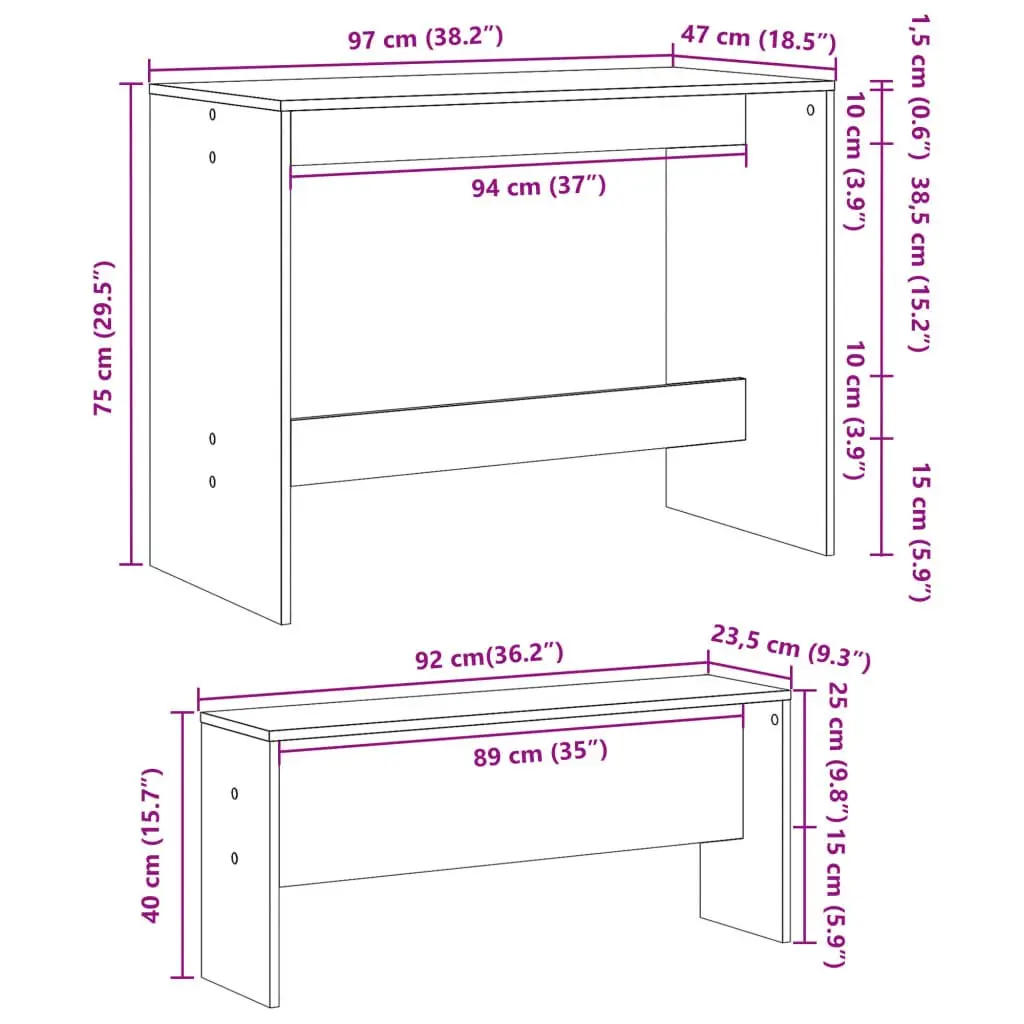 3-Piece Dining Table and Bench