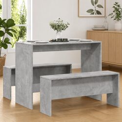 3 Piece Dining Table Bench Set Grey Kitchen Furniture Engineered Wood Seats