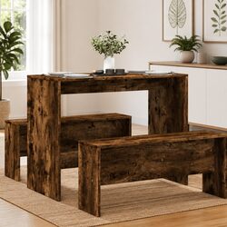 Dining Table and Bench Set 3 Piece Kitchen Dinette Brown Engineered Wood