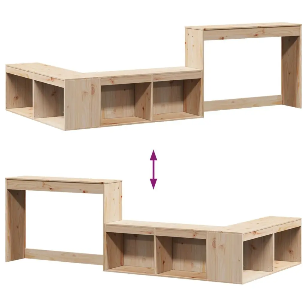 Bedside Cabinet with Desk Solid Pinewood Storage Bedroom Furniture 232x122x75 cm