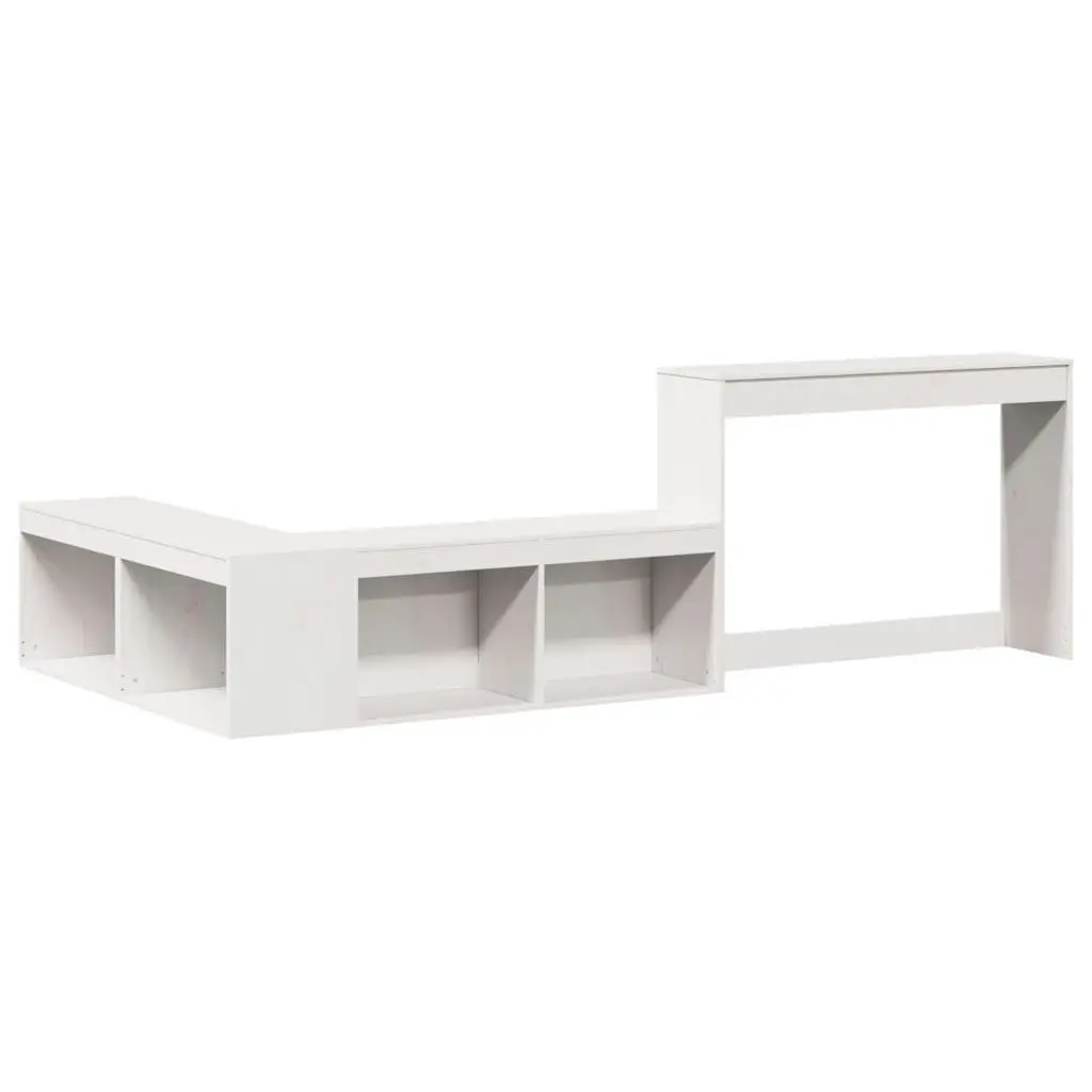 Bedside Cabinet with Desk for Bedroom L-Shaped Storage White Solid Pinewood