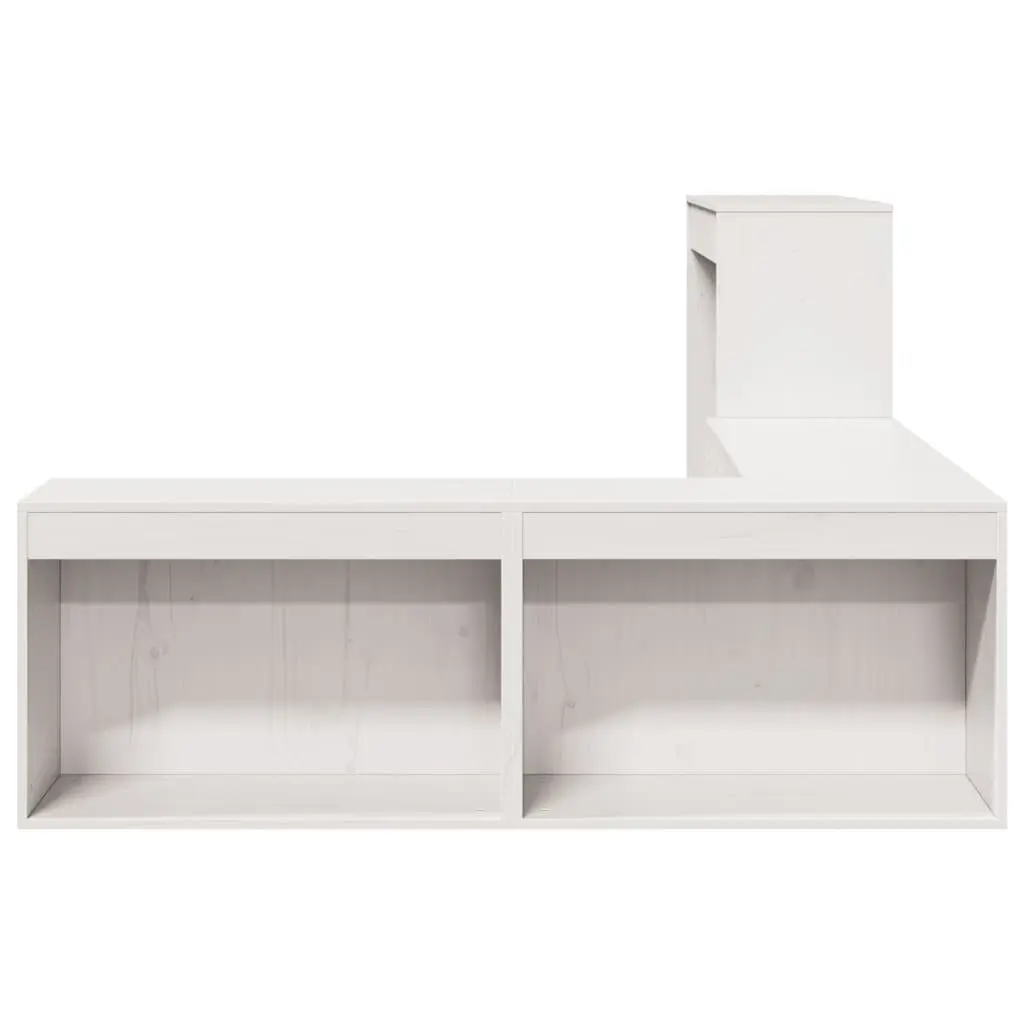 Bedside Cabinet with Desk for Bedroom L-Shaped Storage White Solid Pinewood