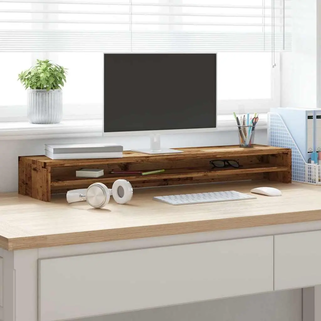 Monitor Stand Riser Old Wood Look Desktop Computer TV Riser with Storage Shelf