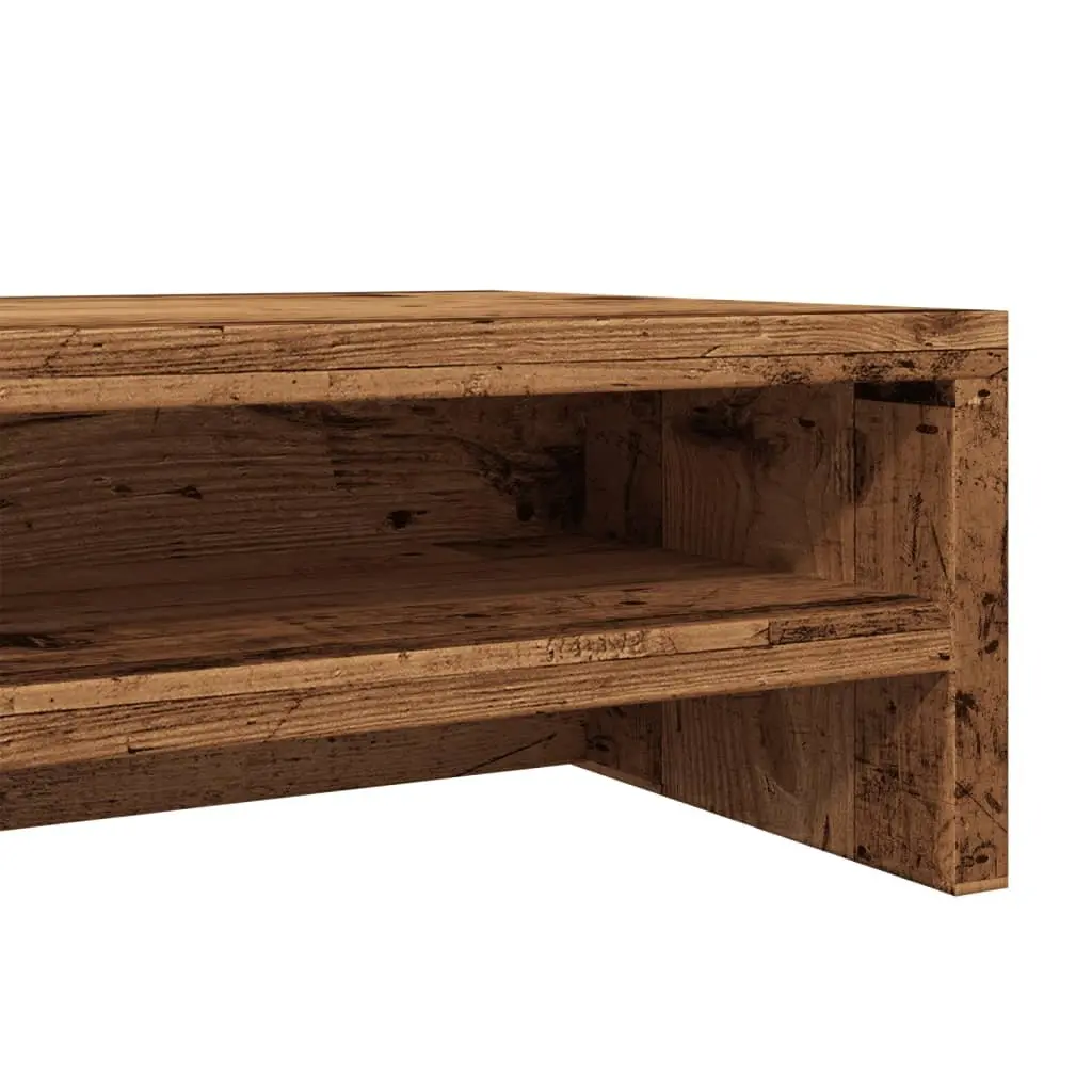 Monitor Stand Riser Old Wood Look Desktop Computer TV Riser with Storage Shelf