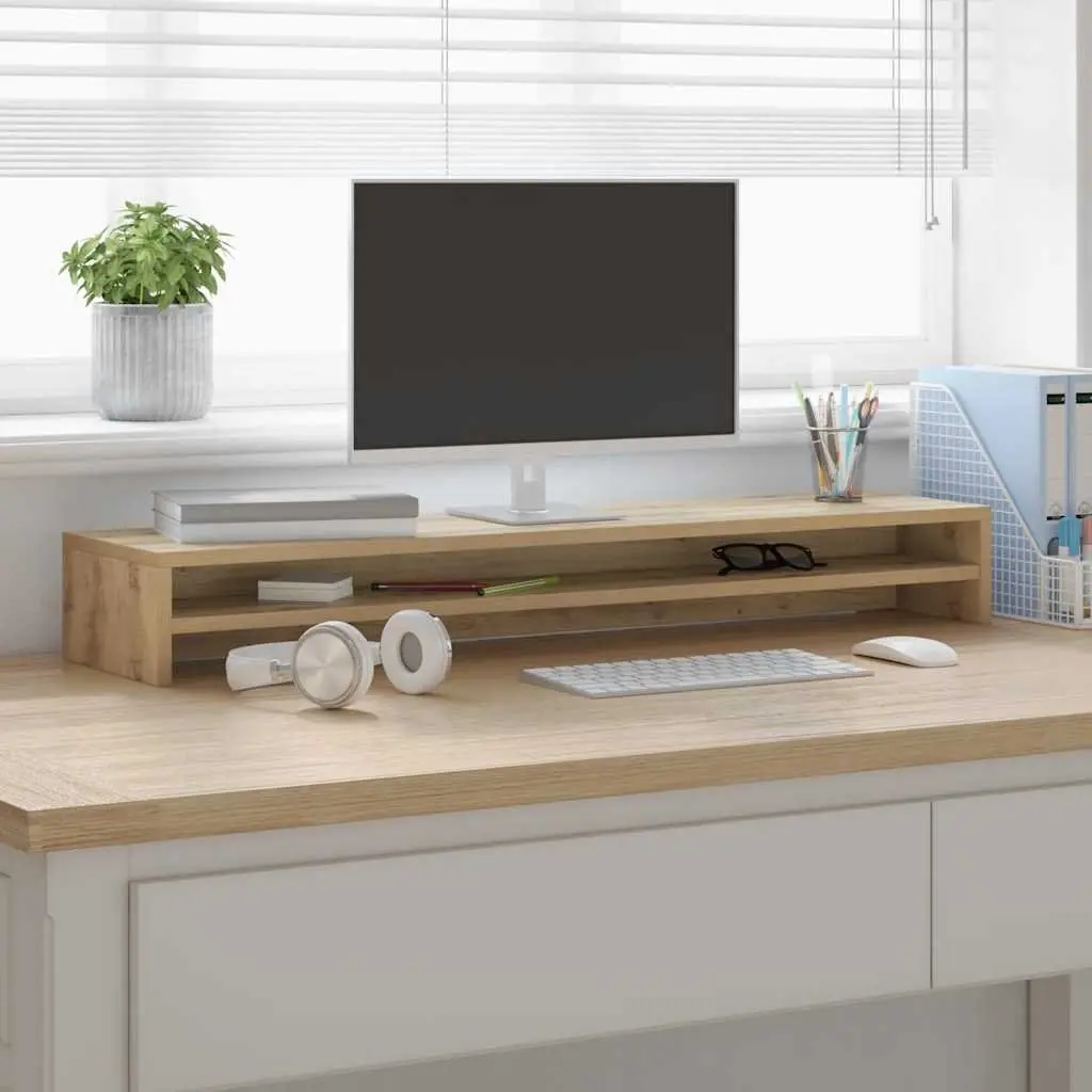 Monitor Stand Riser Engineered Wood Desktop TV Riser with Storage Shelf Oak