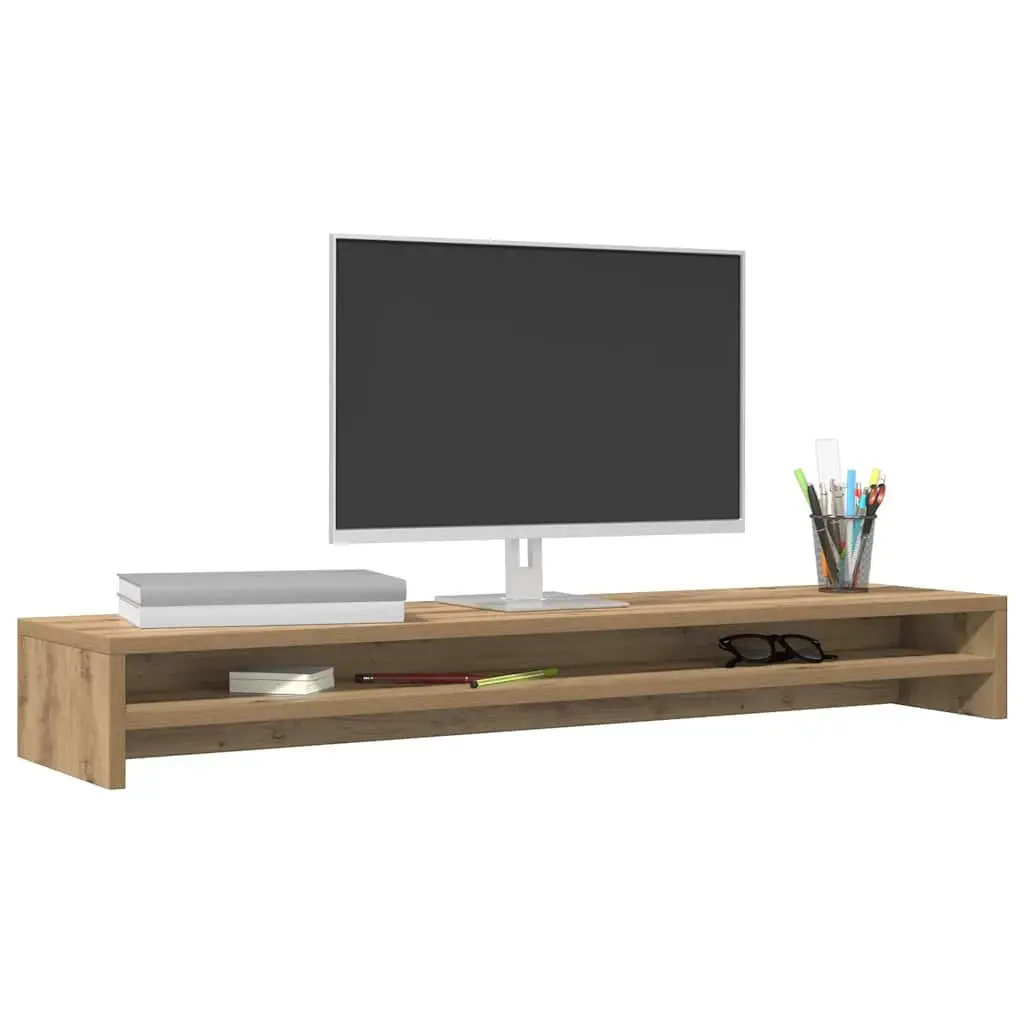Monitor Stand Riser Engineered Wood Desktop TV Riser with Storage Shelf Oak