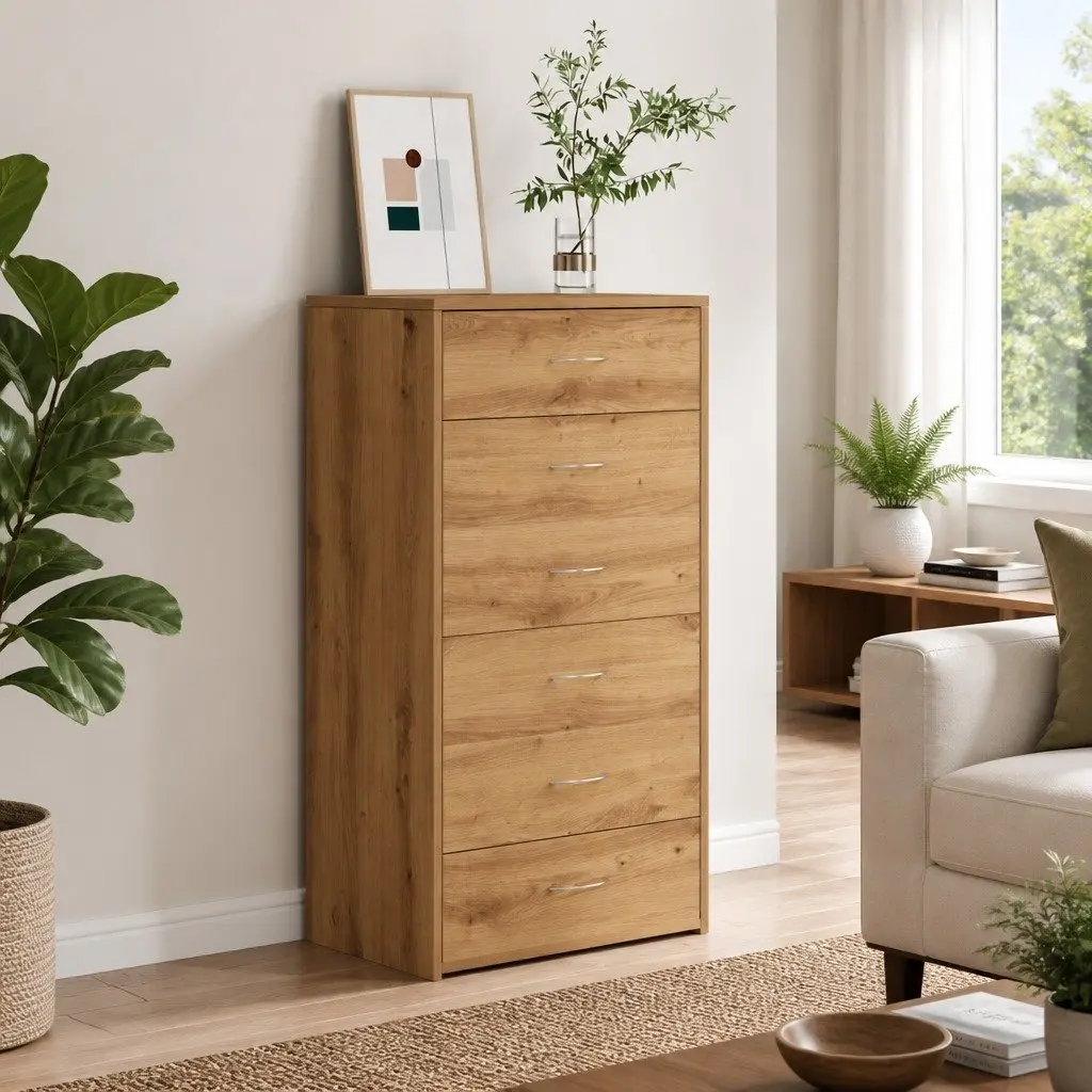 Brown 6-Drawer Sideboard Storage Cabinet