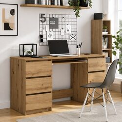 Writing Desk with 6 Drawers Home Office Study Table Brown Engineered Wood