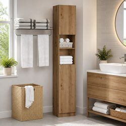 Engineered Wood Bathroom Cabinet: 32x25.5x190 cm, Brown