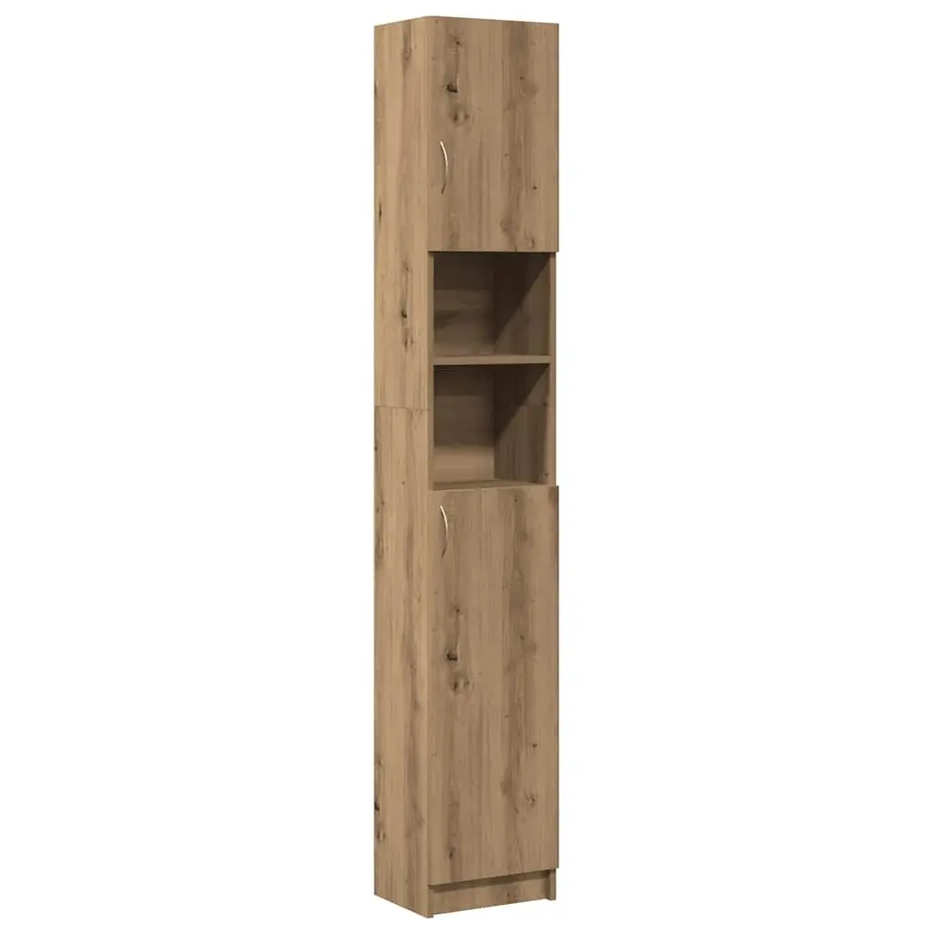 Bathroom Cabinet Brown Engineered Wood Storage Organiser Tall Cupboard 32 x 25.5 x 190 cm